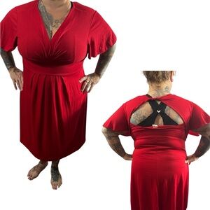 Chic Red V-Neck Dress
